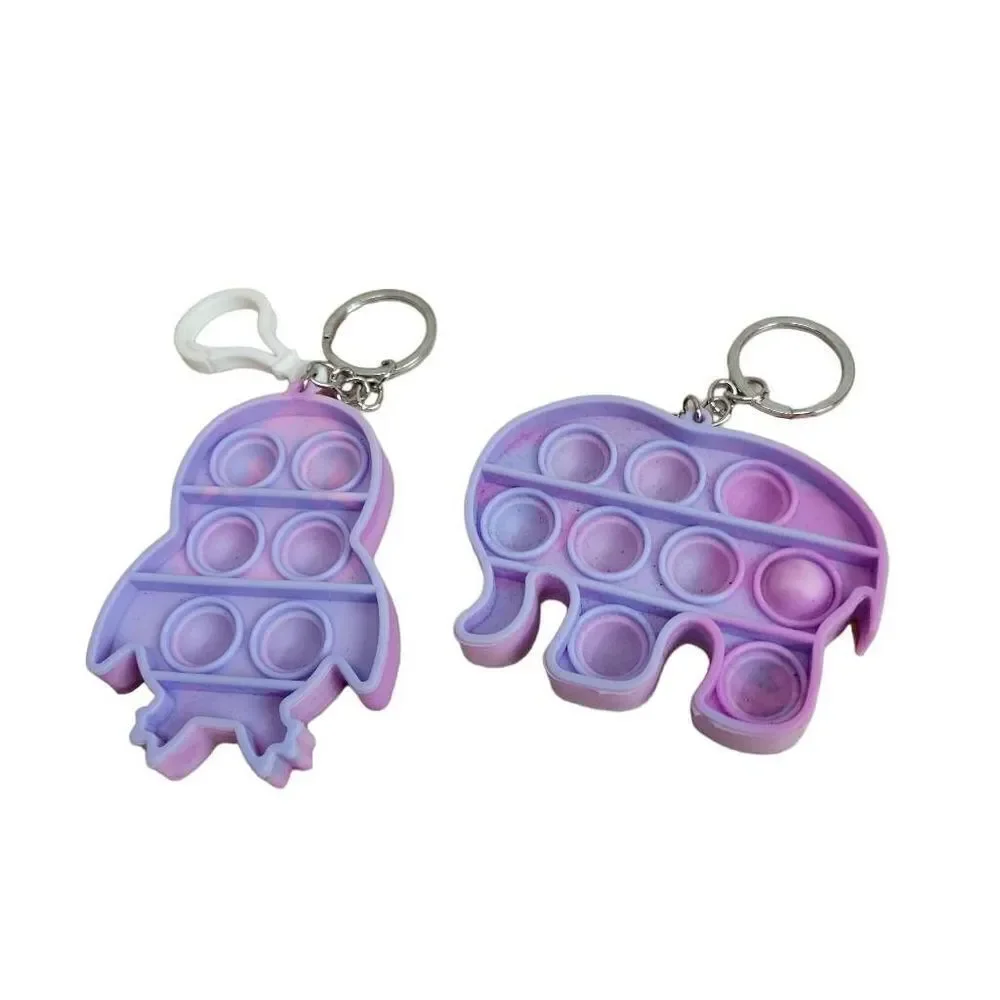 Purple and Pink poppet Keychains Rocket Elephant 3.5x2.5